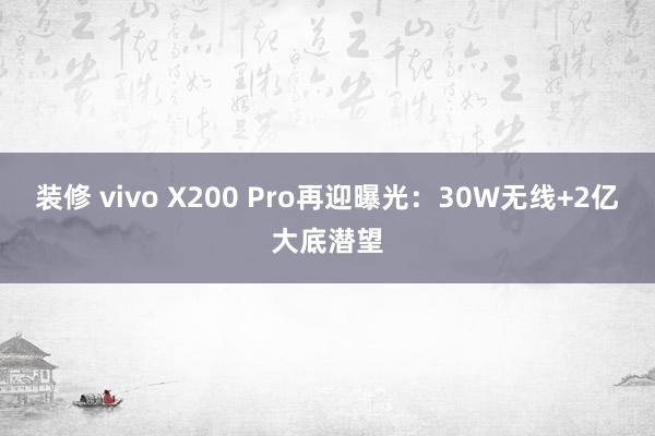 装修 vivo X200 Pro再迎曝光：30W无线+2亿大底潜望